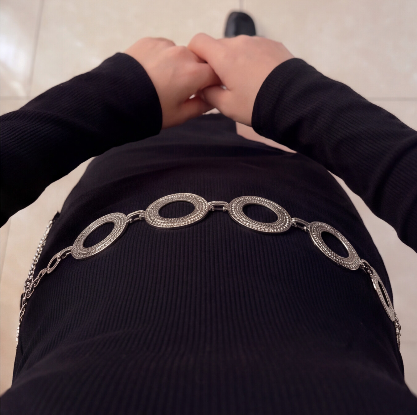 حزام سلسلة بحلقات فضي